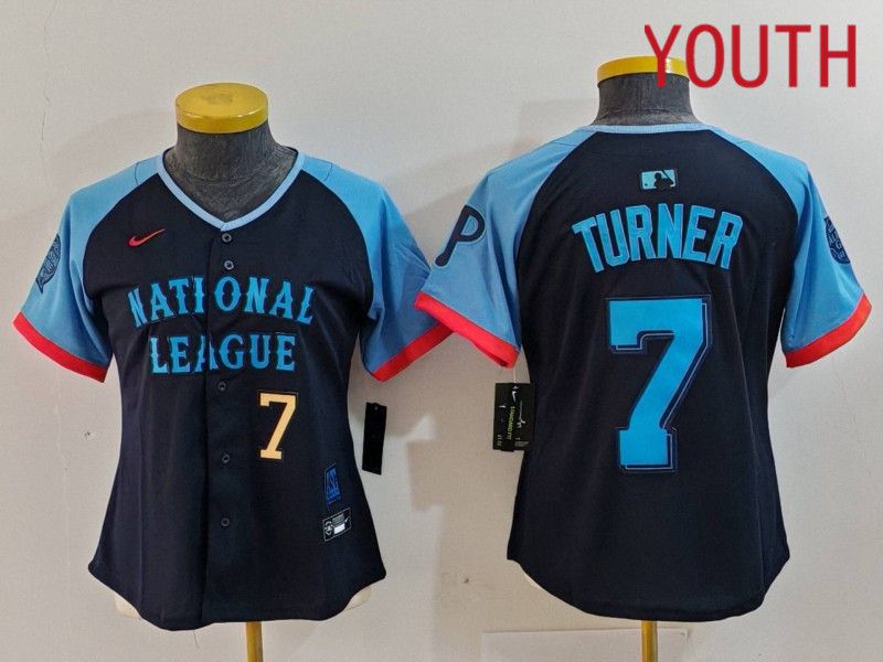 Youth Philadelphia Phillies 7 Turner Blue All star 2024 Nike MLB Jersey style 4